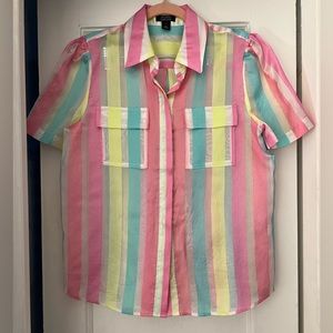 Halogen X Atlantic Pacific sheer striped button down shirt size S